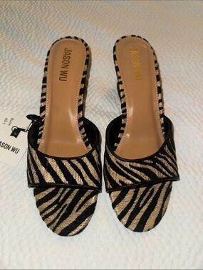 Jason Wu Black & Tan Zebra-Print Slide Mules